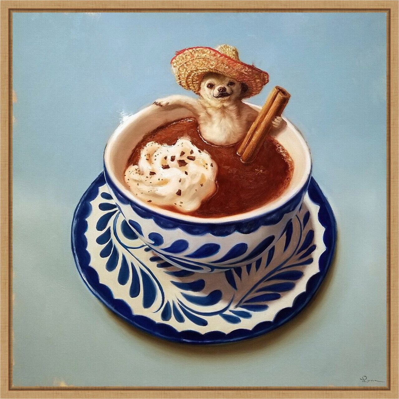Mexican Hot Chocolate Dog by Lucia Heffernan 16-in. W x 16-in. H. Canvas Wall Art Print Framed in Natural
